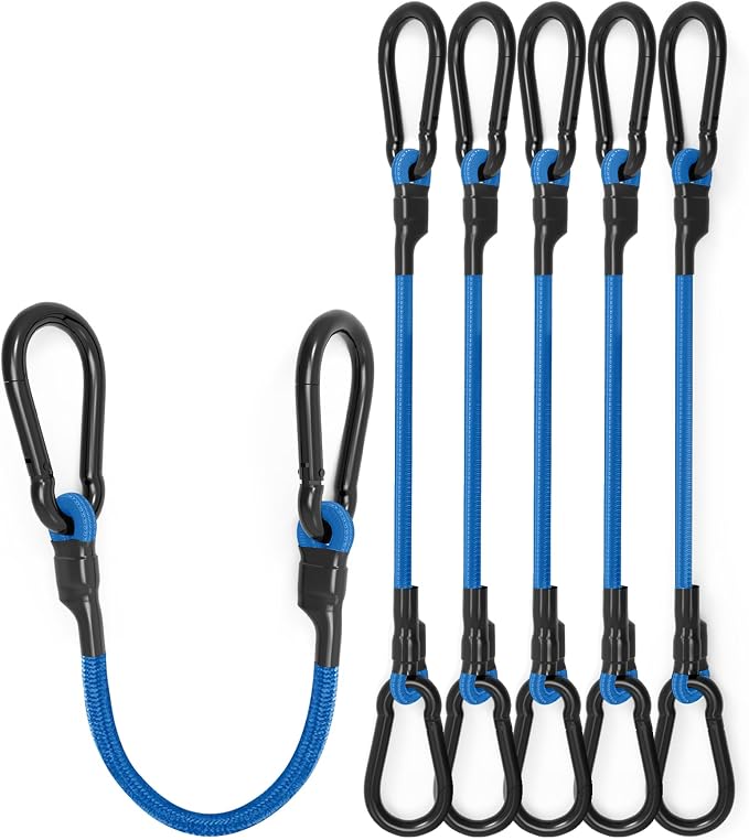 8 Pcs 24 Inch Heavy Duty Carabiner Bungee Cord Outdoor with 190 Lbs Max Break Strength, Bungee Straps with Upgraded Carabiner Hooks for Luggage Rack, Cargo, Hand Carts, Bike, Camping, etc (Blue)