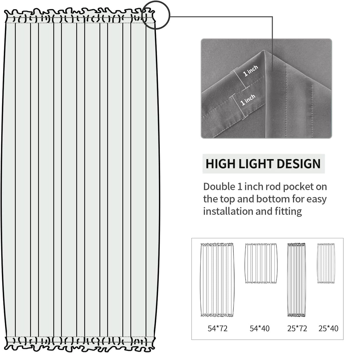 DWCN French Door Curtains – Rod Pocket Thermal Blackout Curtain for Doors with Glass Window, Kitchen and Patio Doors for Privacy, 25 X 72 Inches Long, 1 Curtain Panel with Tieback, Grey
