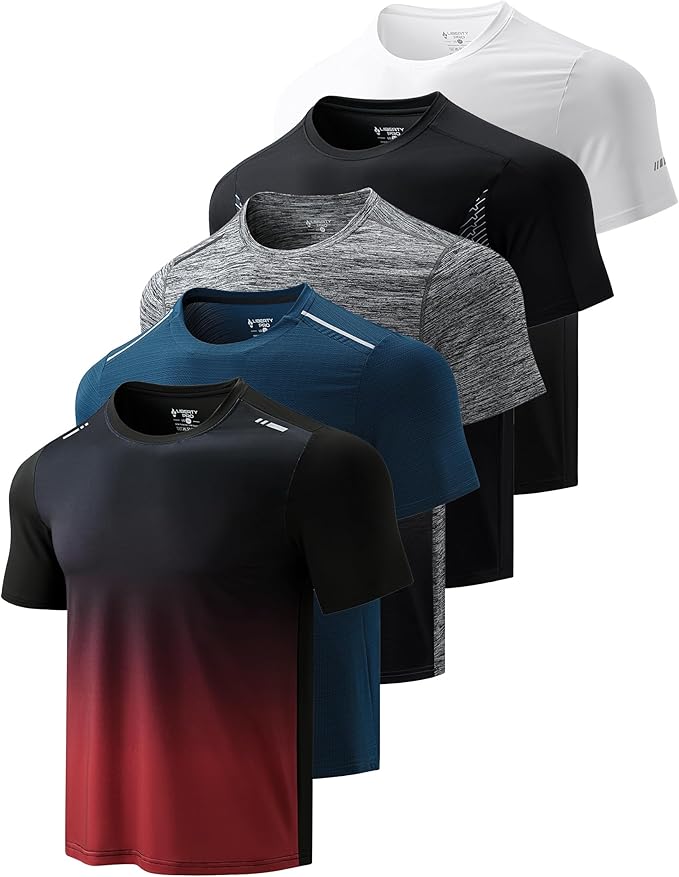 5 Pack Men’s Active Quick Dry Crew Neck T Shirts | Athletic Running Gym Workout Short Sleeve Tee Tops Bulk