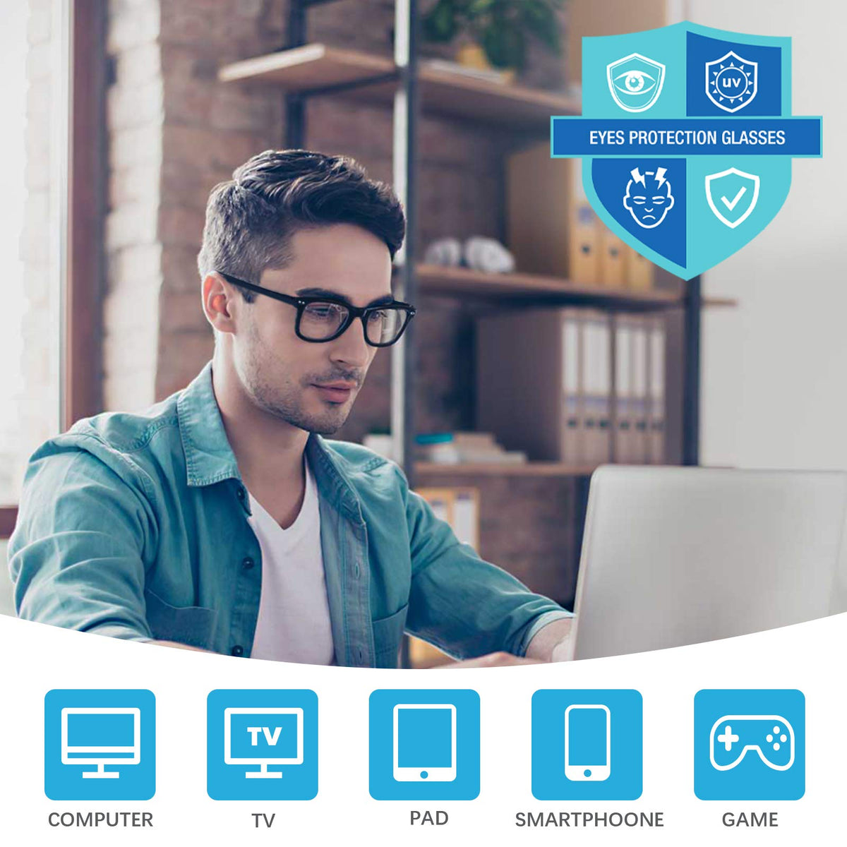 AOSM Blue Light Blocking Glasses, Blue Blocker Computer Glasses for Men Women, Anti Glare 400 UV & Eye Strain Fake Square Glasses