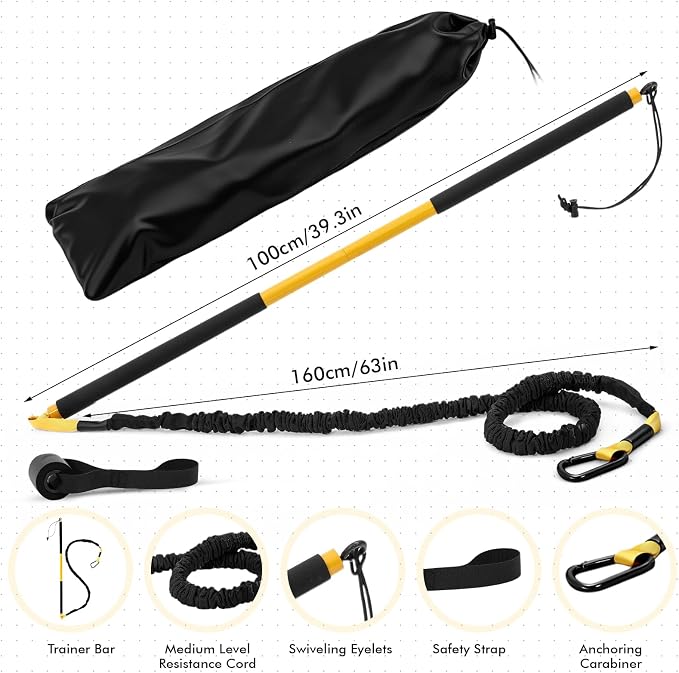 Shappy 1 Set Golf Swing Trainer Set - Sport Practice Aid System for Improving Swing Mechanics Core Strength Muscle Memory - Including Training Stick, Door Anchor, Resistance Band & Safety Strap