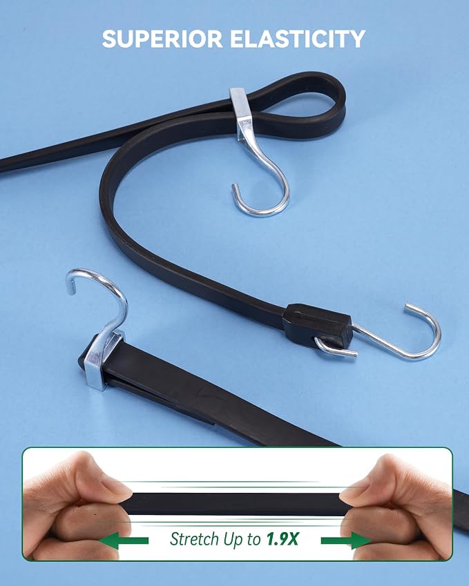 24 Inch Adjustable Rubber Bungee Cords, Easy to Adjust from 6" to 24", Black Bungee Straps with 1.9X Stretch, Rubber Tarp Straps with Crimped S Hooks for Cargo, Tarps, Van, Truck, Motorcycle (8 Pcs)
