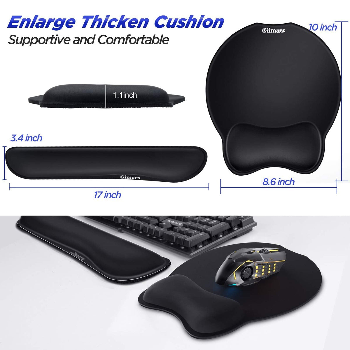 Gimars Upgrade Enlarge Superfine Fibre Soft Smooth Gel Ergonomic Mouse Pad Wrist Support and Keyboard Wrist Rest for Computer, Laptop, Mac, Gaming and Office, Durable, Comfortable and Pain Relief