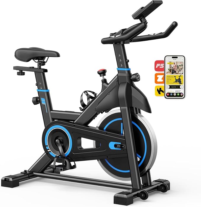 NEWBULIG Exercise Bike with APP, Stationary Bikes for Home, Workout Bike for Adults & Seniors, Cycle Machine, Adjustable Height and Resistance, Low Noise, 265lbs Weight Capacity, Easy Assembly