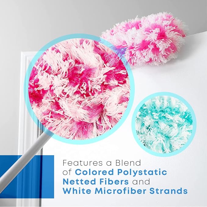 Fuller Brush Fuzzy Fan Duster – Dust & Clean Ceiling Fans, Walls, Woodwork – Polystatic & Microfiber Grabs & Holds Dust, Lint, Cobwebs & Dirt - Fan Duster with Handle (Pink)