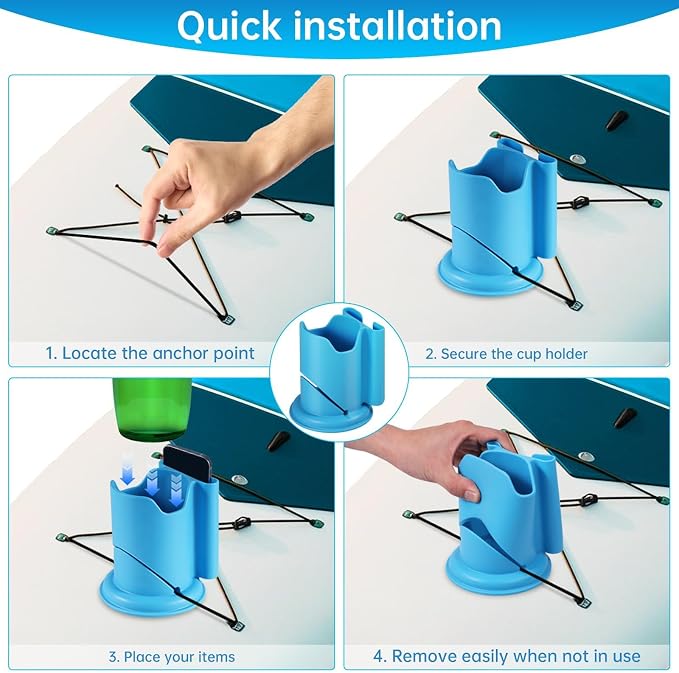 Paddle Board Cup Holder, Kayak Cup Holder 2-in-1 Drink & Phone Holder, Paddleboard and Kayak Accessories for SUP, Kayaking, Fishing, Yoga, or Surfing Adventures(Blue,2Pack)
