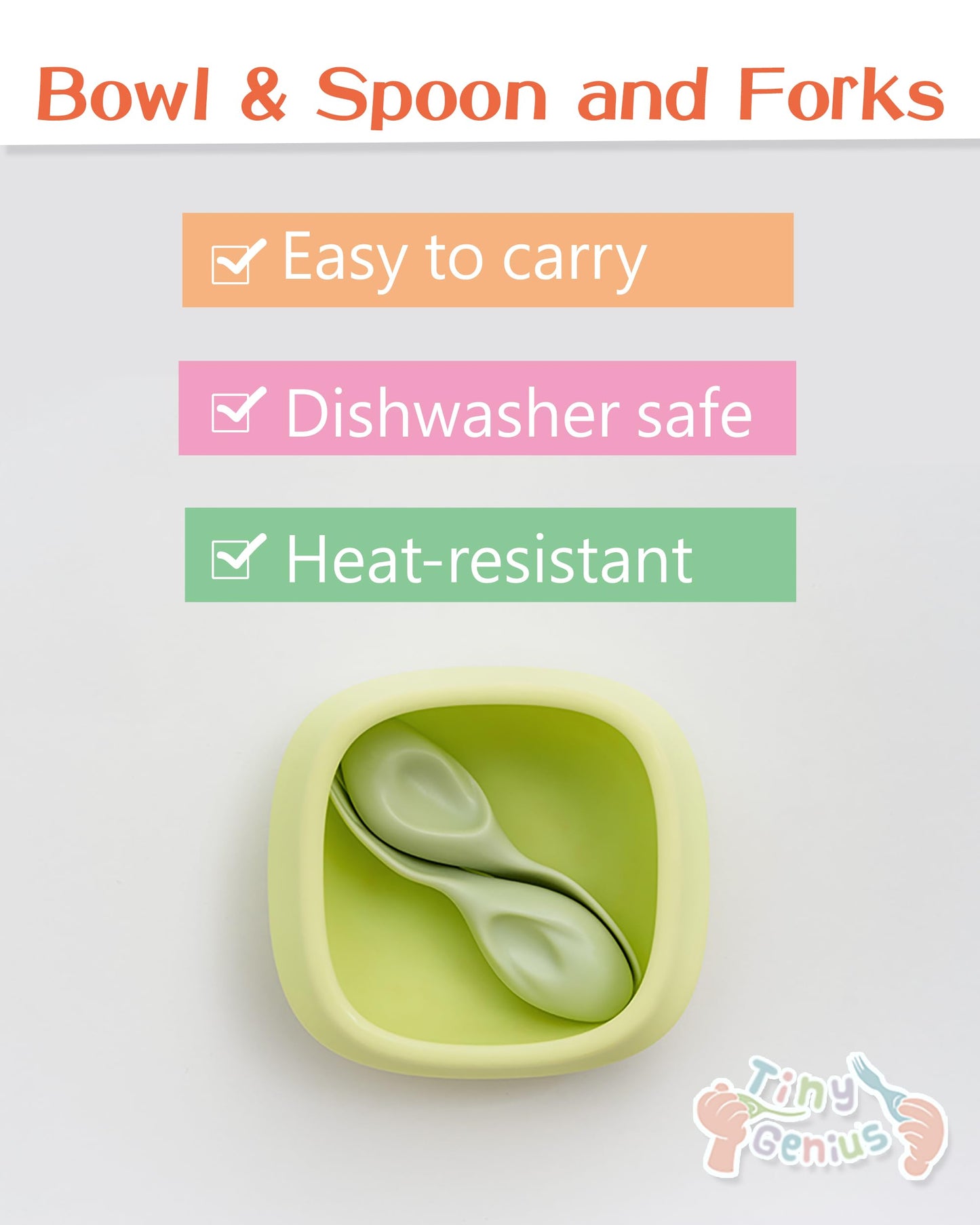 Tiny Genius Toddler Utensils Set Ergonomic Fork and Spoon and Bowl Set Non-Slip Design for baby 1-4 Year Olds Self-Feeding BPA Free Silicone Microwave and Dishwasher Safe Fine Motor Skills (Blue)