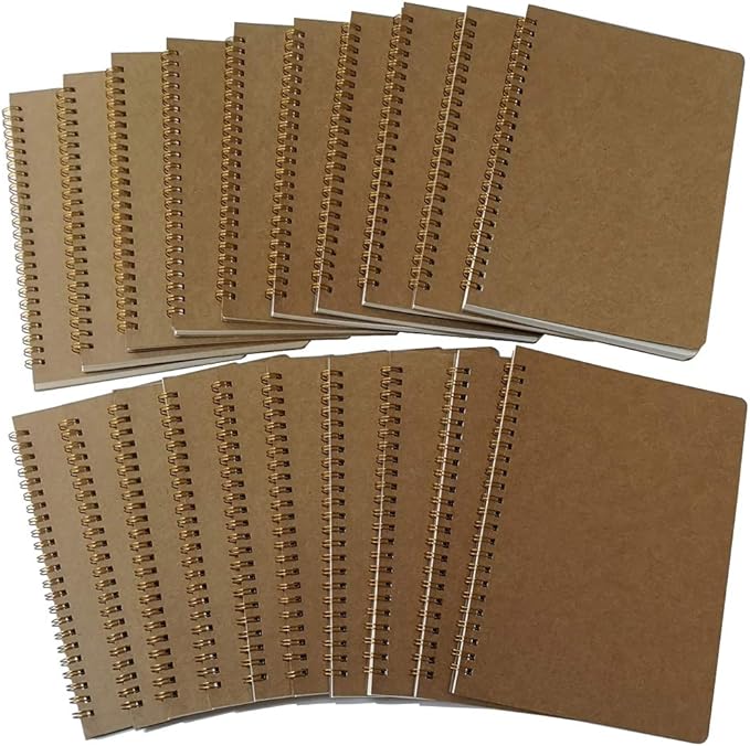 YUREE Spiral Notebook A5/Softcover Spiral Journal, Dot Grid Pages, 50 Sheets (100 Pages), 8.45" x 5.8", Brown, 20 Pack