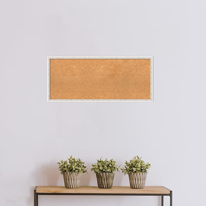 Amanti Art Natural Cork Board for Wall, 15x35 Vision Board with White Frame, Medium Corkboard Office Decor for Home Organization, Modern Corkboard Pinboard to Display Items for Home Organization in