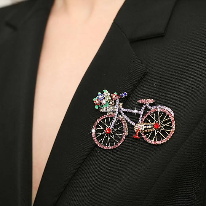 Crystal Rhinestone Creative Bicycles Brooch Pin for Women Retro Elegant Handmade Blue Brooches Pins Classic Wedding Fashion Jewelry Accessories Gift