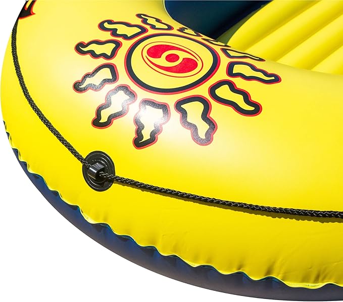 SOLSTICE Inflatable Boat Rafts 3 Person for Adults & Kids Comes W/ Oars Paddles Pump Pole Oar Holders Cushioned Comfortable Base Grab Line 8 Ft Size Sunskiff Kits Dinghy Air Floor Yellow