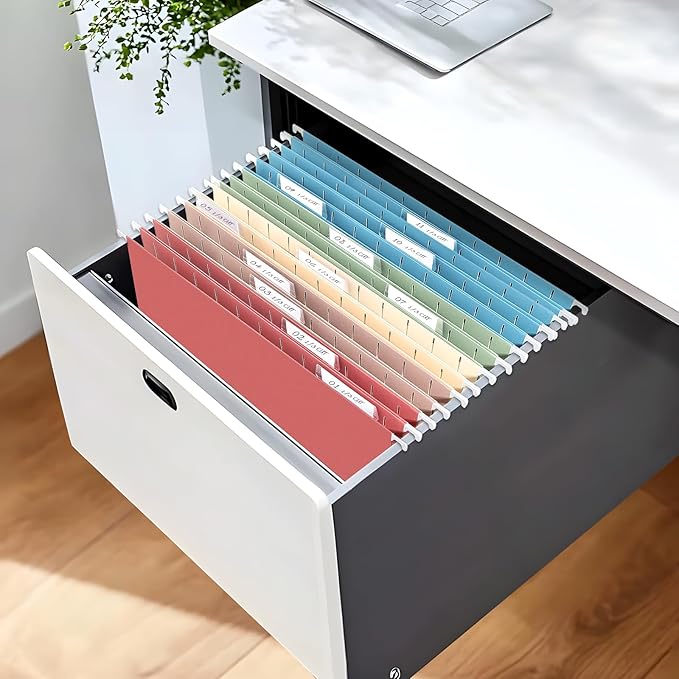 SUNEE Hanging File Folders Retro Colors, 25 Pack Letter Size File Folders with 1/5-cut Tabs, Stay Organized for Your Home and Office Bulk File and Documents