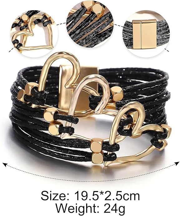Fesciory Leather Wrap Bracelets for Women, Boho Leopard Multi-Layer Crystal Beads Cuff Bracelet Jewelry
