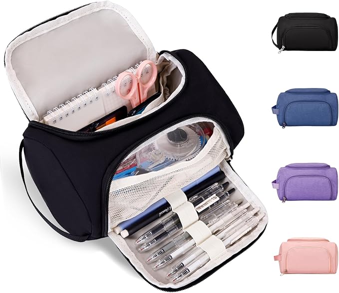 Large Pencil Pouch,Pencil Case Aesthetic,Zipper Pencil Box For Girls Back To School Supplies Emergency Bag Makeup Bag (Black)