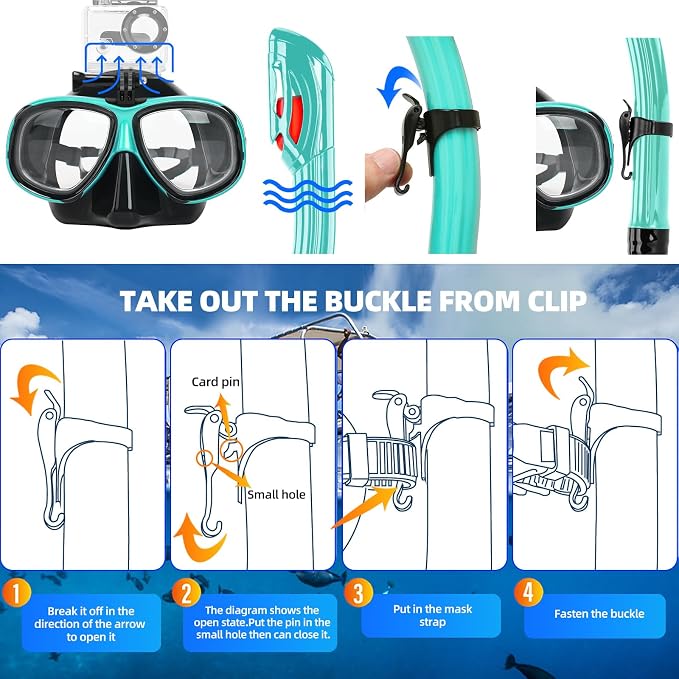 Nearsighted Snorkeling Gear for Adults Youth, Professional Full Dry Top Silicone Snorkel Set, Anti-Fog Scuba Diving Mask with Adjustable Strap