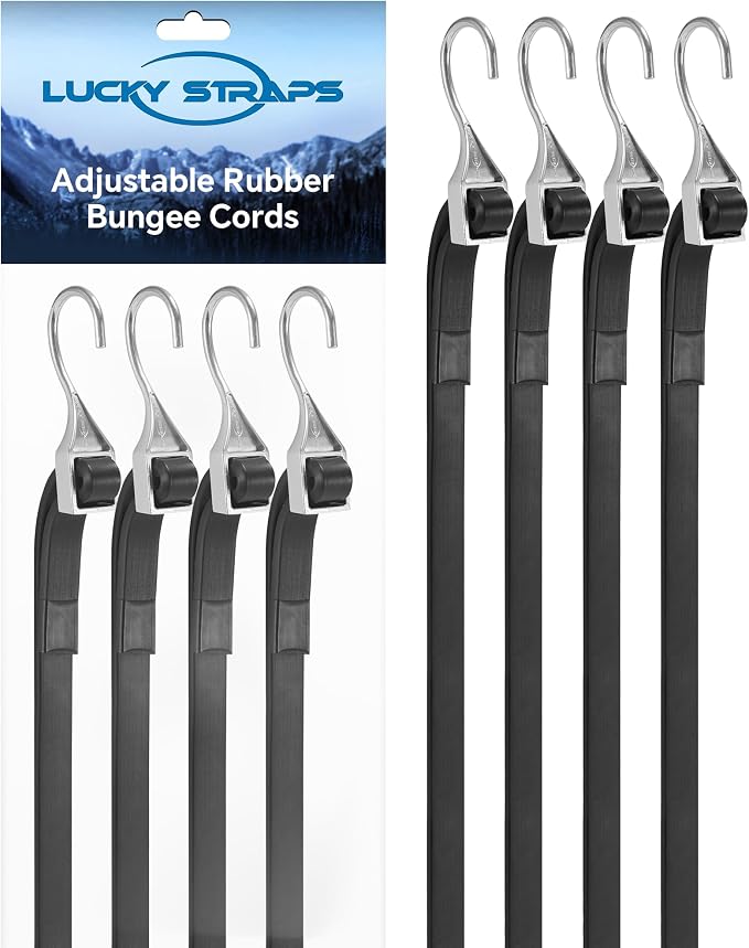 60 Inch Adjustable Rubber Bungee Cords, Easy to Adjust from 6" to 60", Black Bungee Straps with 1.9X Stretch, Rubber Tarp Straps with Crimped S Hooks for Cargo, Tarps, Van, Truck, Motorcycle (8 Pcs)