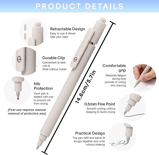 RIANCY Aesthetic Pens Beige Pens 5Pcs 0.5mm Quick Dry Black Ink Gel Pens Fine Point Smooth Writing Cute Pen Japanese Stationary Home Work Essentials Nurse School Gifts Office Supplies