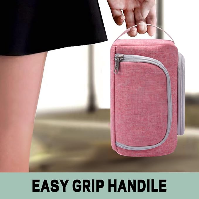 XQXA Extra Large Capacity Pencil Case Organizer, Multifunctional Pencil Pouch with Compartmens, Travel Simple Stationery Bag, Nylon Pencil Bag for Adults (Pink)
