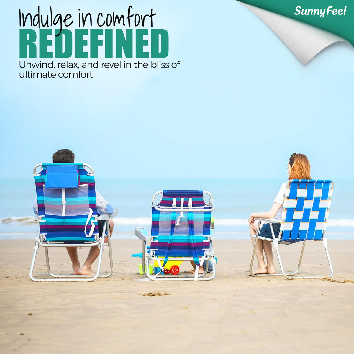 SUNNYFEEL 17" Tall Oversized Beach Chairs 2 Pack for Adults Heavy Duty 500 LBS, 5 Position, Portable High Folding Camping Chair with Cup Holder for Outdoor/Lawn/Trip, Foldable Sand Chairs for Adults