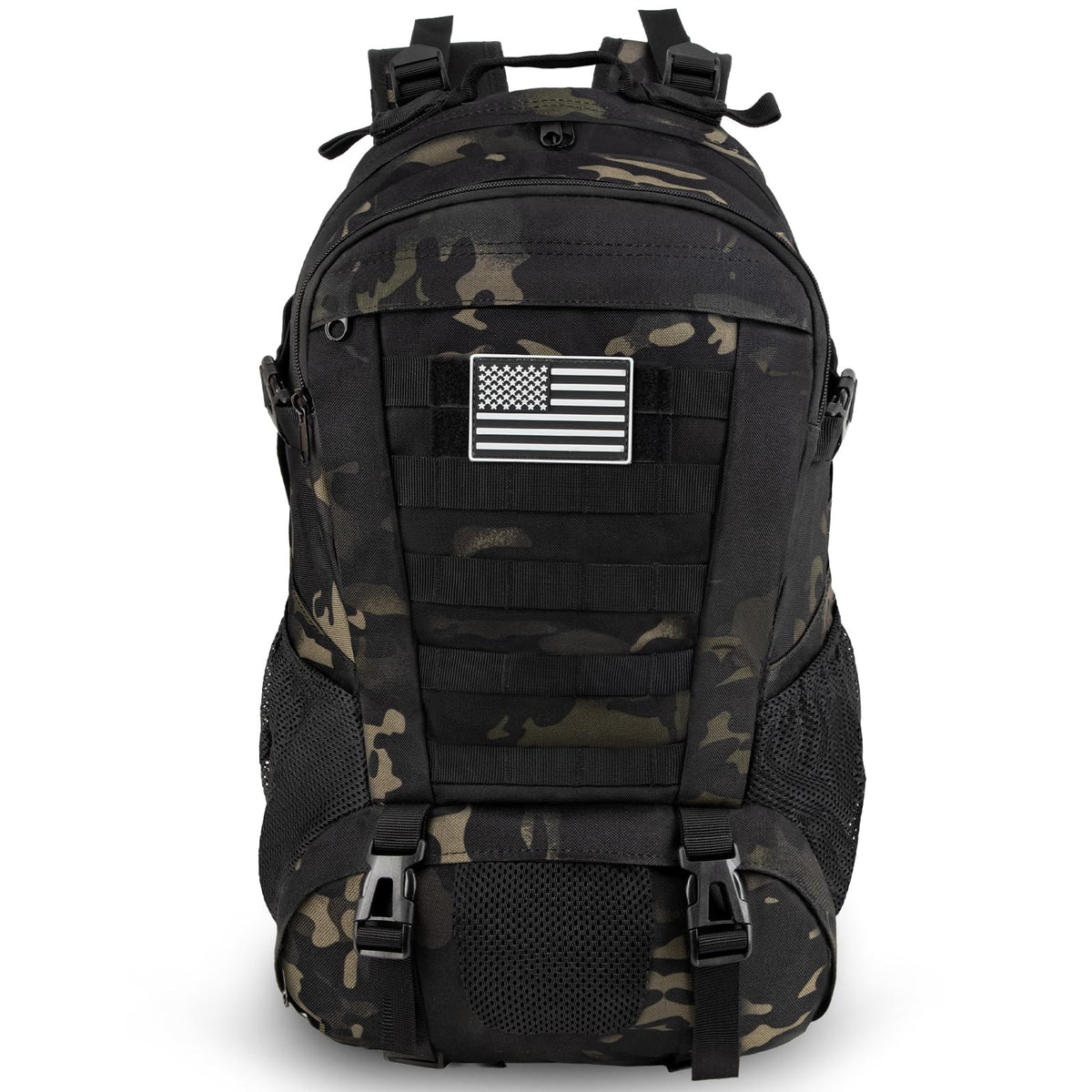 Jueachy Tactical Backpack for Men Hiking Day Pack Molle Military Rucksack Waterproof 30L EDC Bag with USA Flag Patch Black CP Style