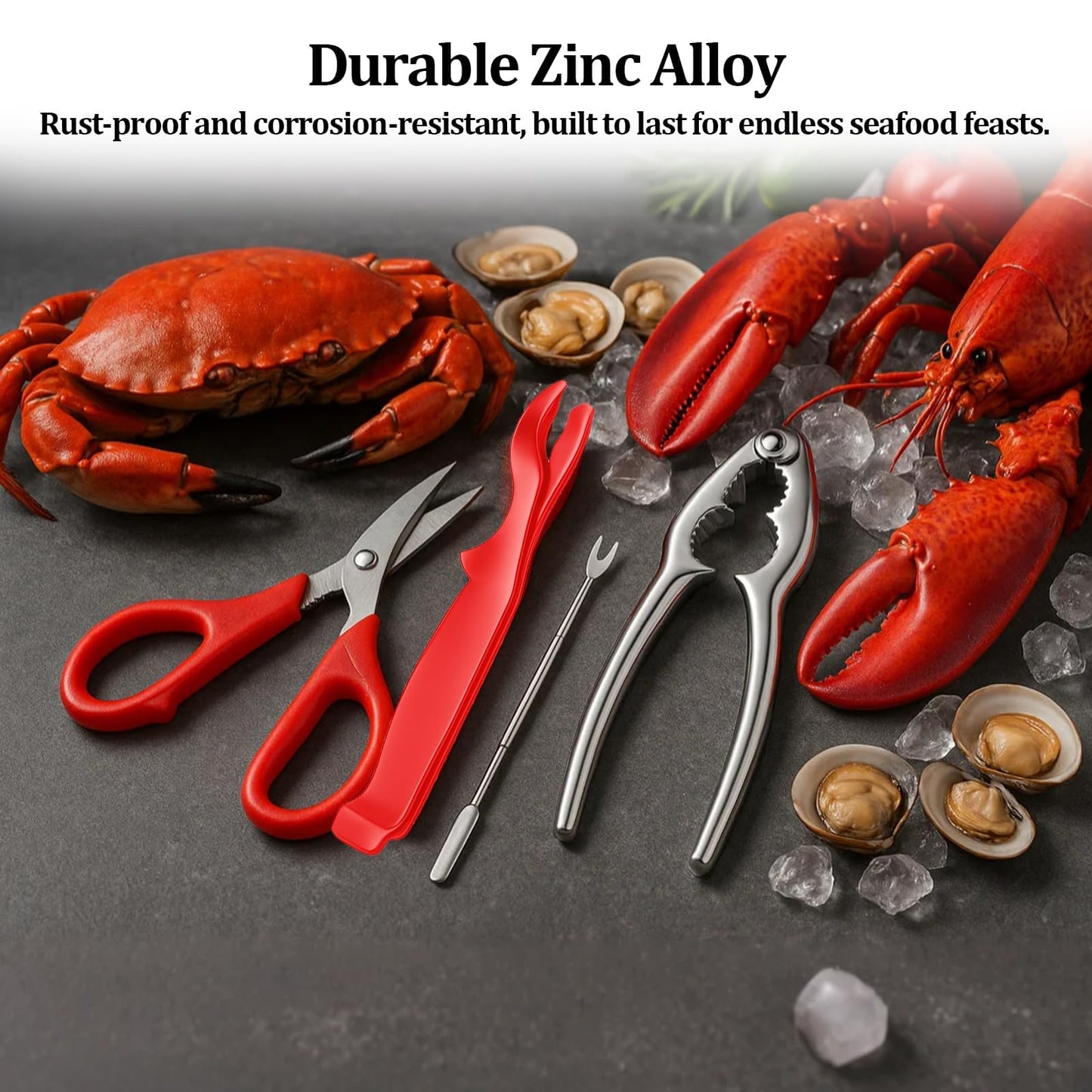 9 PCS Seafood Cracker Tool Set, Including 2 Lobster Sheller, 2 Stainless Steel Crab Crackers, 2 Crab Leg Fork, 2 Scissors and Storage Bag for Seafood Boil Party Supplies, Ideal Gift for Friends
