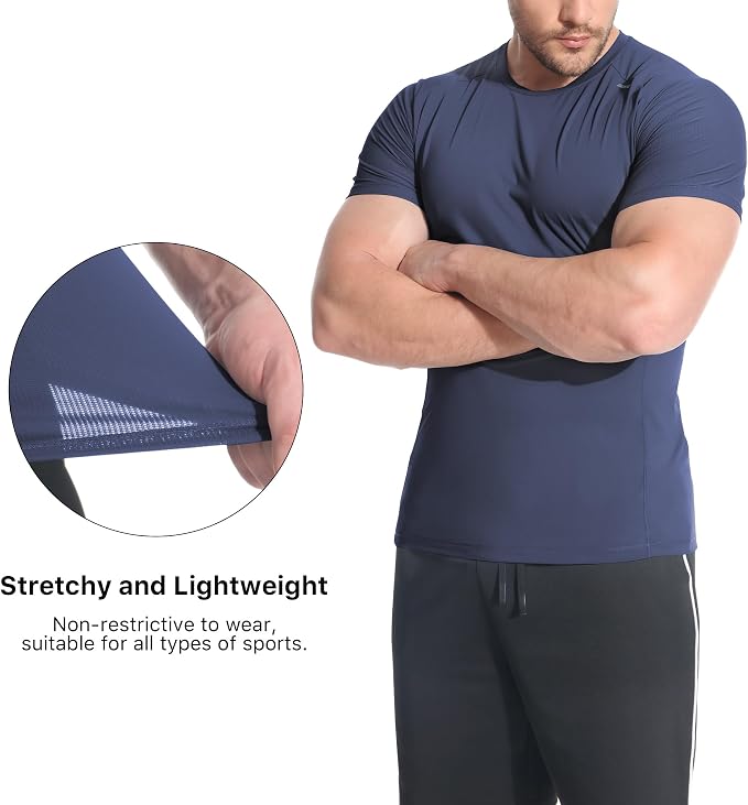 BROKIG Mens 4.9oz Cooling Gym Workout Shirts,Bodybuilding Athletic Running Shirt Casual Crew Neck Fitted Short Sleeve