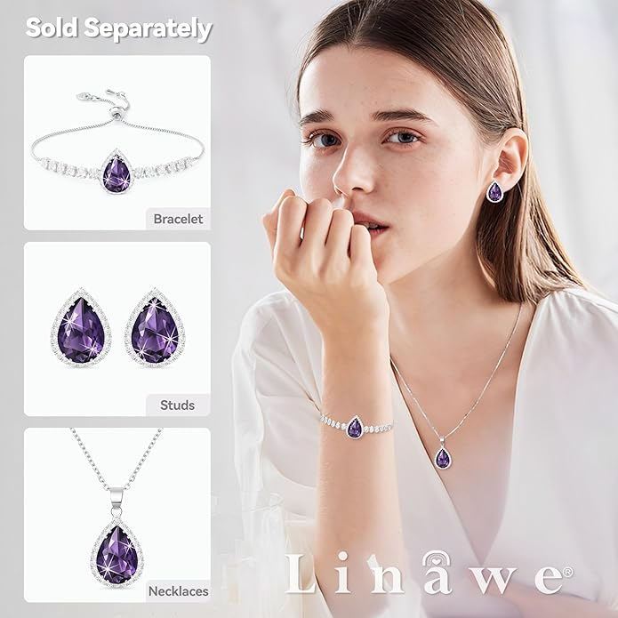 Linawe Crystal Imitation Diamond Rhinestone Charm Bracelets for Women, Gold/Silver/Rose Gold Adjustable Chain Bracelet, Teardrop Birthstone Cubic Zirconia Prom Costume Wedding Jewelry