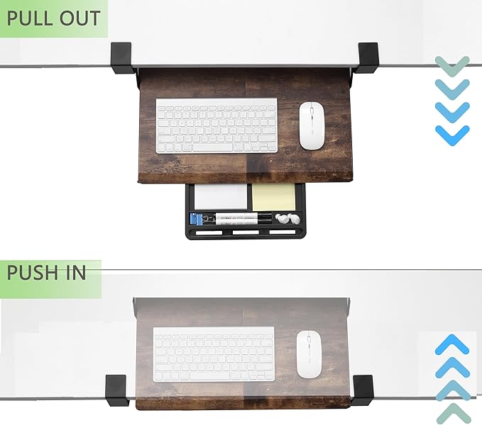 ETHU Keyboard Tray Under Desk, 19.7" X 12.2" Small Size C Clamp Keyboard Drawer Under Desk, Computer Keyboard Stand Slide Pull Out, Ergonomic Keyboard Tray for Home, Office (Wood)