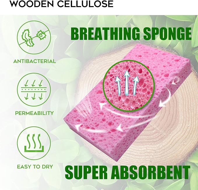 Compressed Cellulose Kitchen Sponges 24Pack,Non-Scratch Biodegradable Natural Sponge Scrub for Dishes Cleaning,Funny Colorful DIY Sponge for Kids