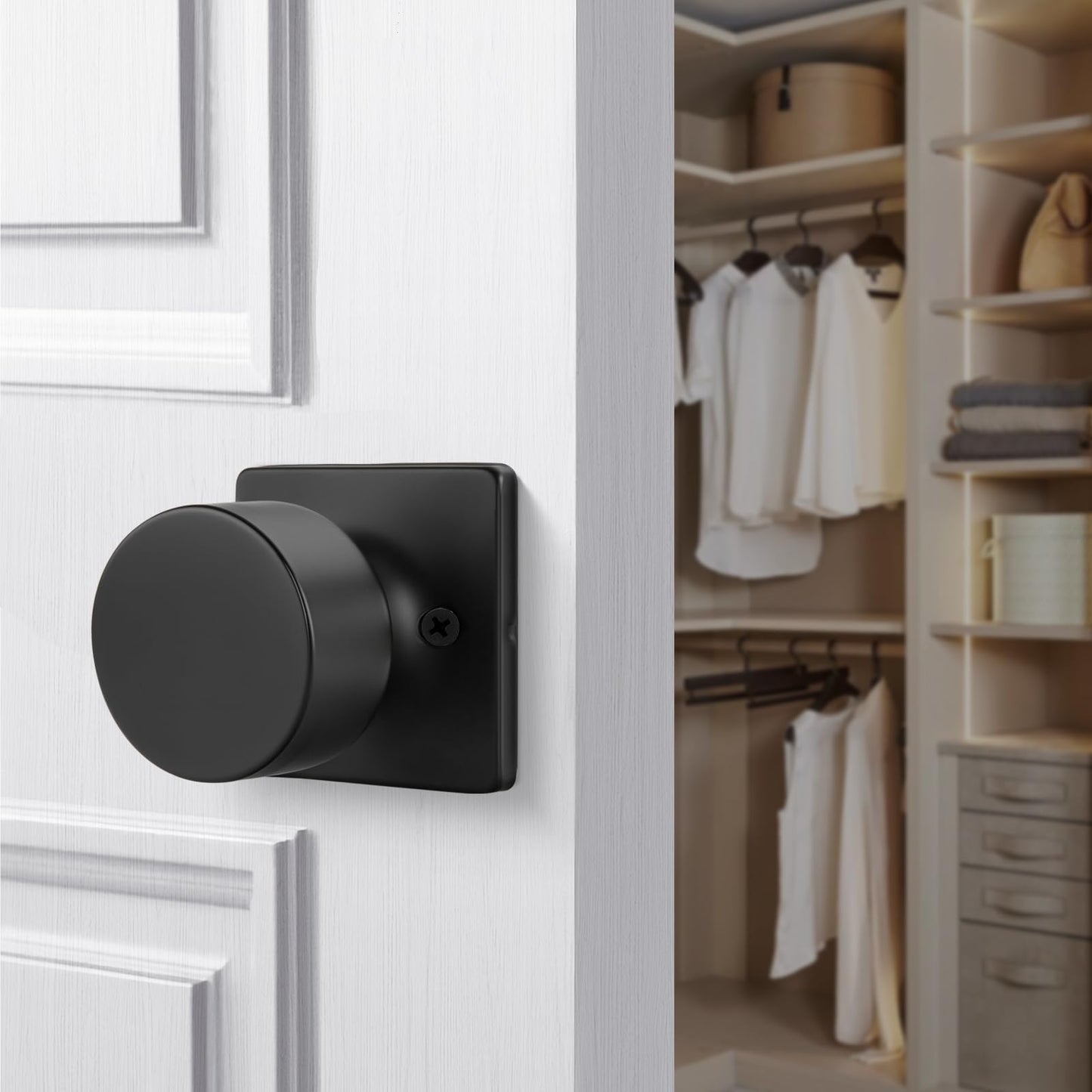 Goldenwarm Matte Black Dummy Door Knobs No-Function, Single-Side Black Door Knobs for Handle, Closet Door Knob Pull/Handle Function for Pantry/French Doors 3 Pack