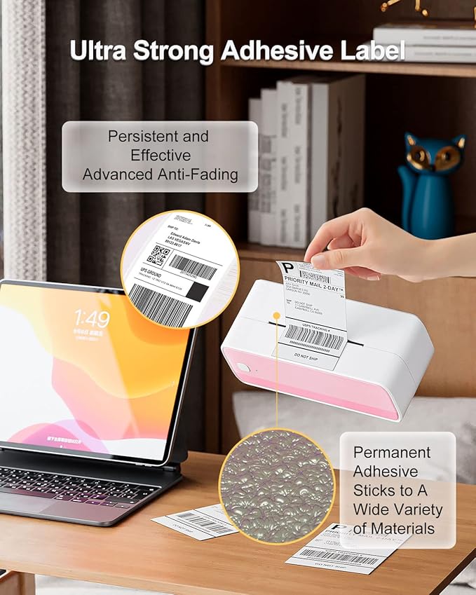 4x6 Thermal Label Printer Paper, Fan-Fold Shipping Labels,Water/Oilproof Adhesive Thermal Shipping Label Stickers Compatible with USPS, Shopify, Amazon, Etsy, Ebay, DHL, UPS- 100 PCS White