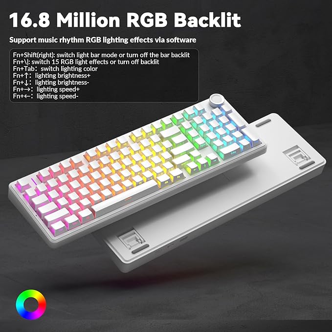 AULA F99 Pro Wireless Mechanical Keyboard-Silent Version,BT5.0/2.4GHz/USB-C Hot Swappable Custom Keyboard,Gasket Structure,Pre-lubed Linear Switches RGB Backlit Computer Gaming Keyboards,White
