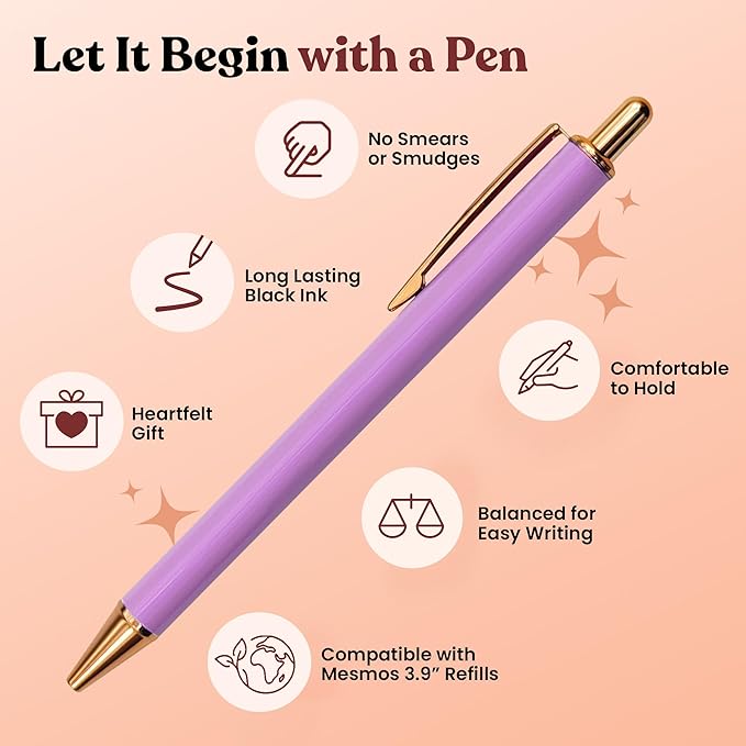 MESMOS 3pc Fancy Pen Set, Cute Nice Journaling Fun Pens for Women, Aesthetic Journaling Luxury Office Pretty Pens