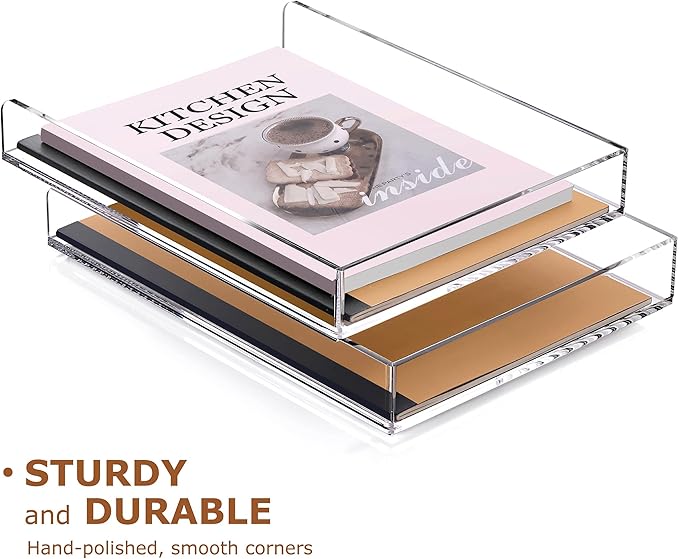 SANRUI 4 Tier Stackable Paper Letter Tray, Acrylic Vertical File Tray A4 Desk Organizer and Accessories Sorter Trays, Clear Workspace Office Supplies Organizers,12inx9.25inx6.6in