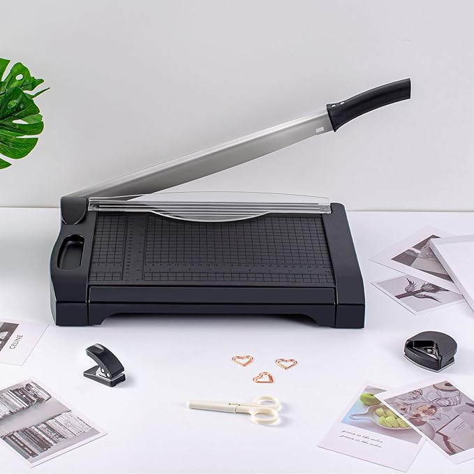TIANSE Paper Cutter 3 in 1 Paper Trimmer Guillotine with Safety Blade Lock 5 to 10 Sheet Capacity Paper Cutting Board for Home Office School