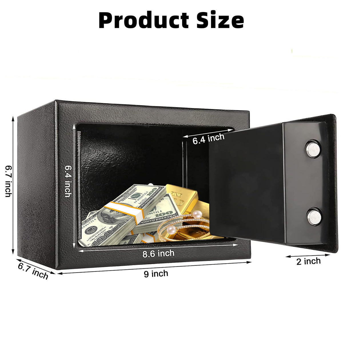 Digital Electronic Money Safe, Steel Security Lock Box with Keypad, Office Hotel Business Jewelry Gun Cash Safe, 0.23 Cubic Feet, 9.06" W x 6.69" D x 6.69" H（black）