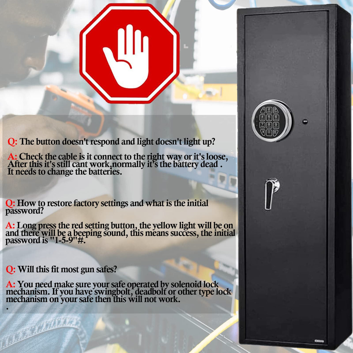 Gun Safe Replacement Lock Chrome Digital Keypad Electronic Lock, Solenoid Safe Lock Mechanism, 14 Pin DIY Safe Lock