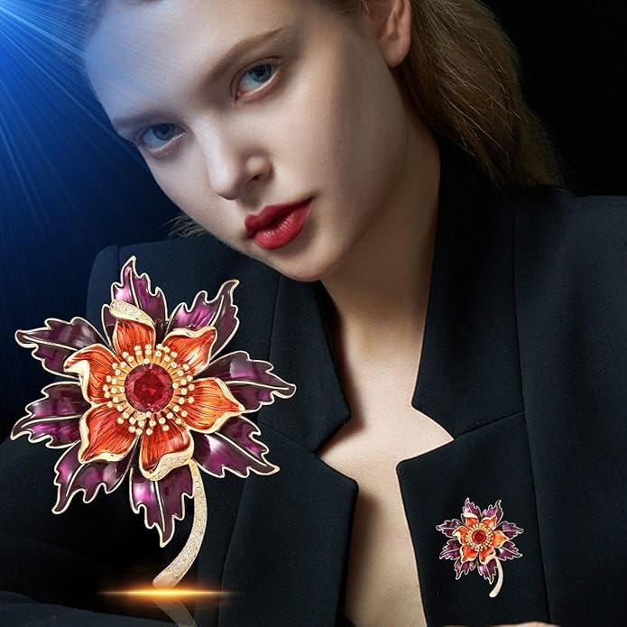 Flower Brooch Pin - Rhinestone Flower Pin 18k Gold Plated - Thanksgiving Day, Birthday, Wedding Gifts for Mom, Wife
