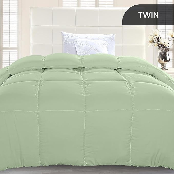 Utopia Bedding Comforter Duvet Insert, Quilted Comforter with Corner Tabs, Box Stitched Down Alternative Comforters Twin Size (Sage Green)
