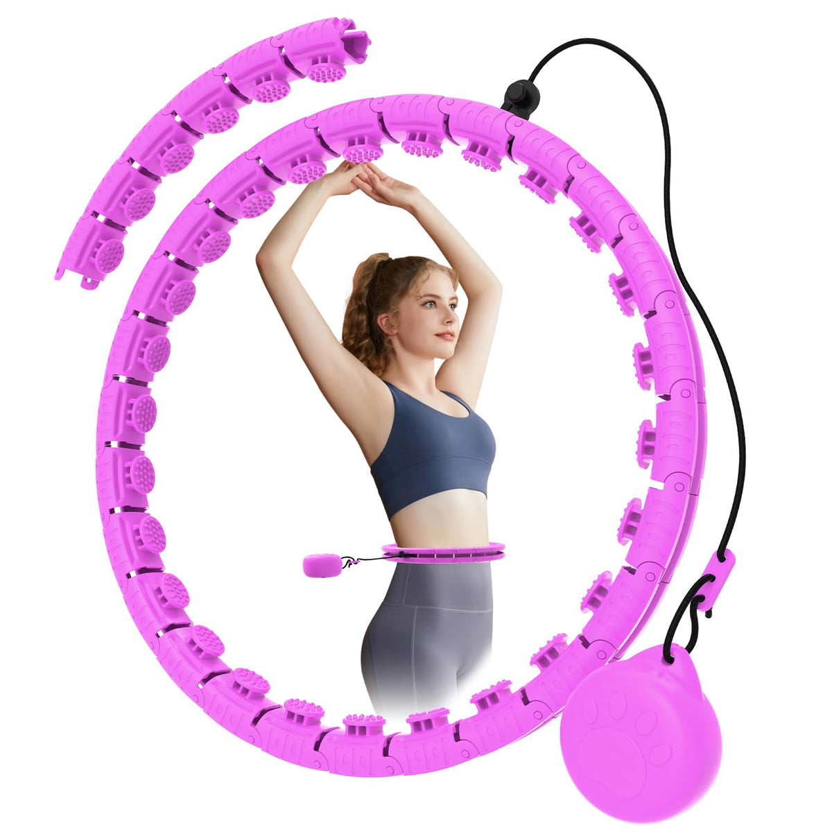 JLoibao Weighted Hula Circle with 32 Links(66 Inch), Sweet Weight Ball, for Adults Weight Loss, Infinity Fitness Hoop Plus Size, for Women Smart Exercise Equipment