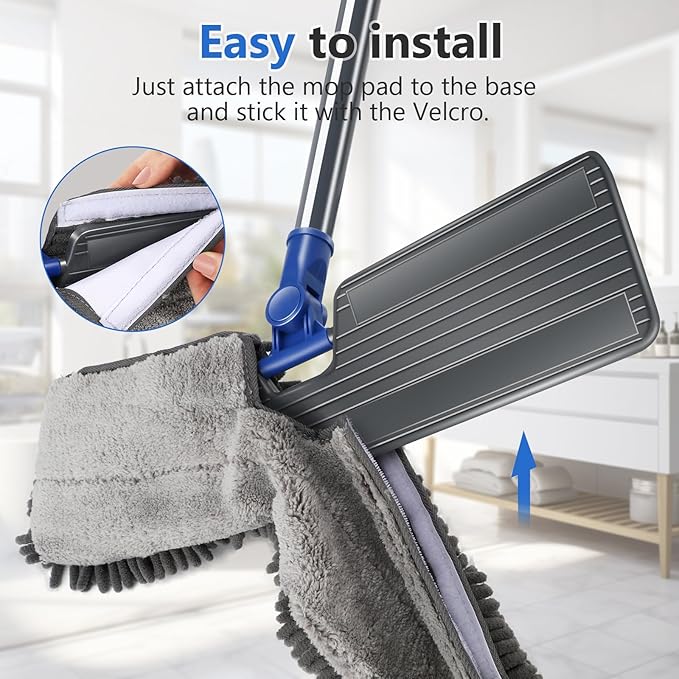 Masthome Microfiber Mops for Floor Cleaning,Dust Mop with 4 Reusable Pads,Flat Flip Mops for Wet & Dry Use,Professional Microfiber Mop for Hardwood, Laminate,Tile Floor Cleaning-1 Scraper