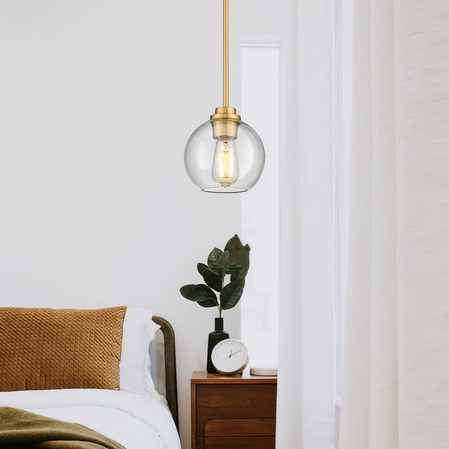 Audickic Brass Pendant Lights Kitchen Island 2 Pack, Farmhouse Gold Pendant Light with Clear Glass Globe Shade, Kitchen Island Lighting for Dining Room Entryway, AD-22280-1P2-GD-C