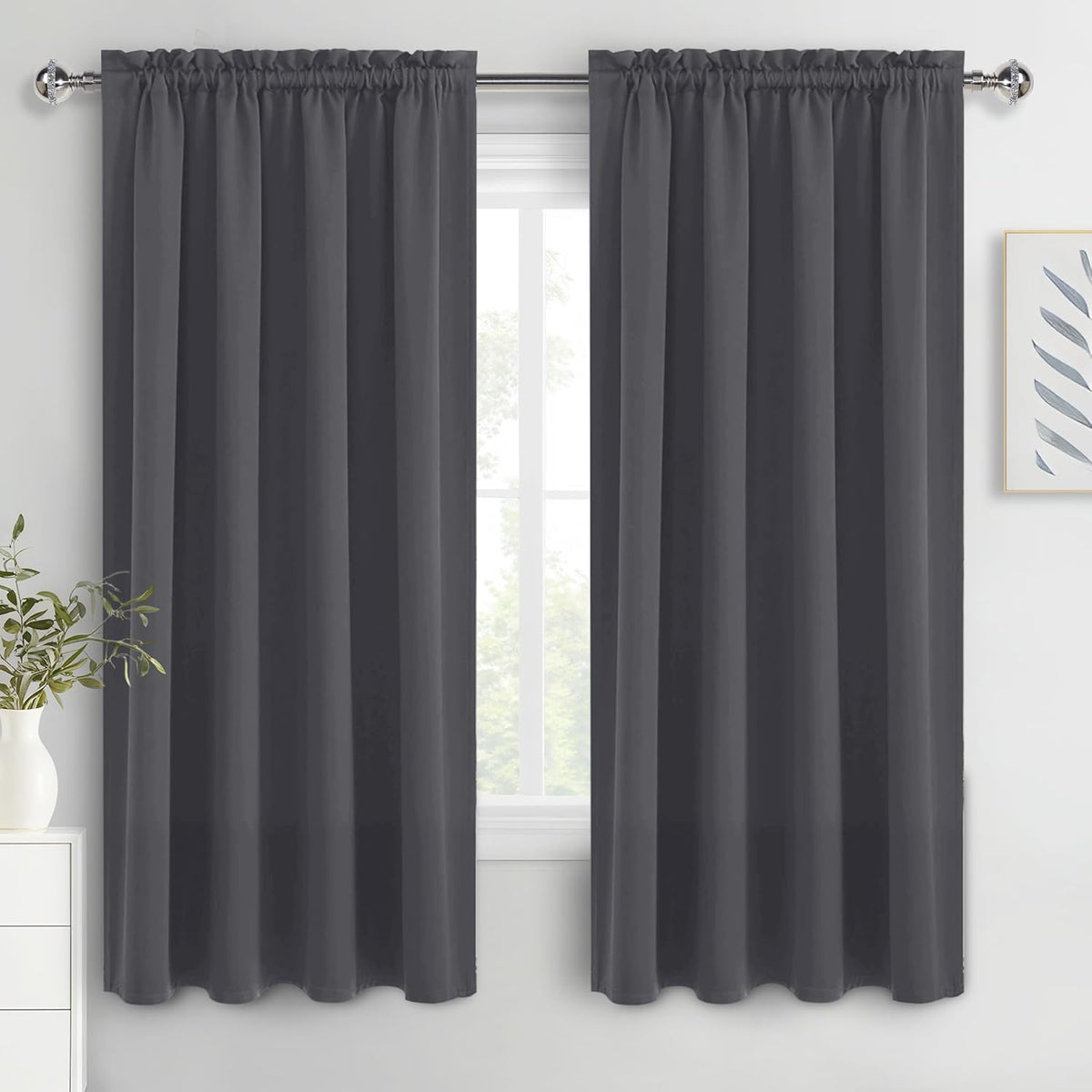 DWCN Blackout Curtains for Bedroom 63 Inch Length 2 Panels Set, Solid Thermal Insulated Energy Saving Rod Pocket Window Treatment Curtains Blackout Drapes (W52 x L63 Inch, Dark Grey)