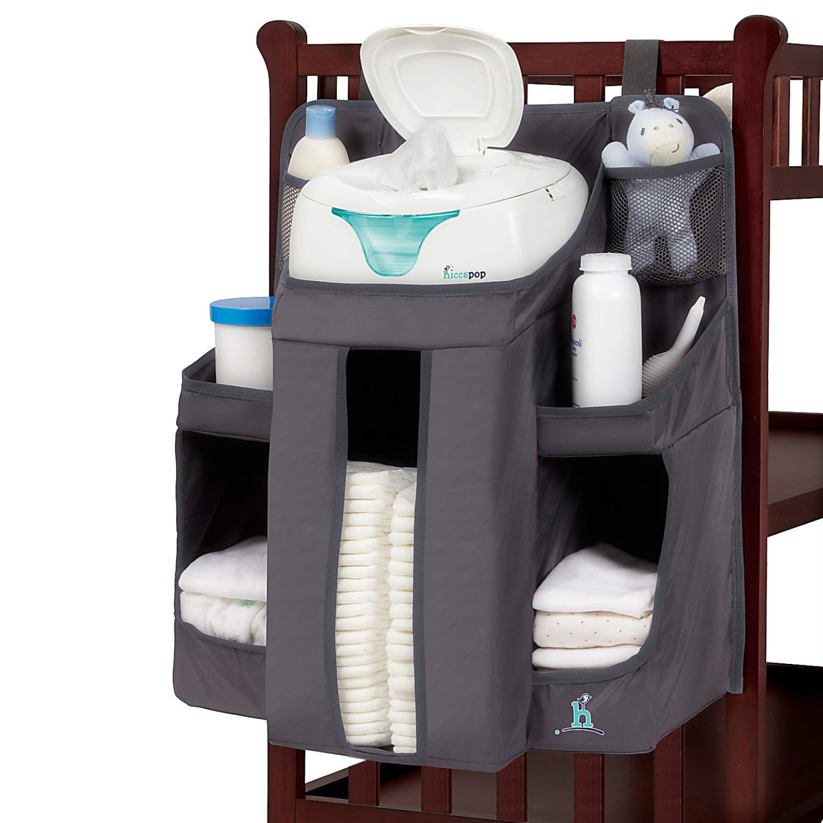 hiccapop Hanging Diaper Organizer for Changing Table and Cribs, Diaper Stacker and Nursery Organizer, Hanging Diaper Caddy Baby Essentials