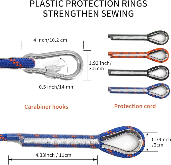 NewDoar 14KN Static Climbing Rope 8mm(5/16in) Accessory Cord Equipment 33FT(10M) 66FT(20M) 98FT(30M) 165FT(50M) Escape Rope with 2 Carabiners for Ice Climbing Equipment Fire Rescue Rope-Blue/20M