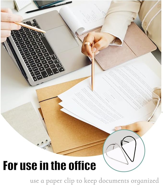200 Pcs Teardrop Paper Clips Bulk,Stainless Steel Rust-Resistant Paperclips for Wedding Invitations, 3X Stronger Hold with Mirror Polish (Silver + Black, 1inch)