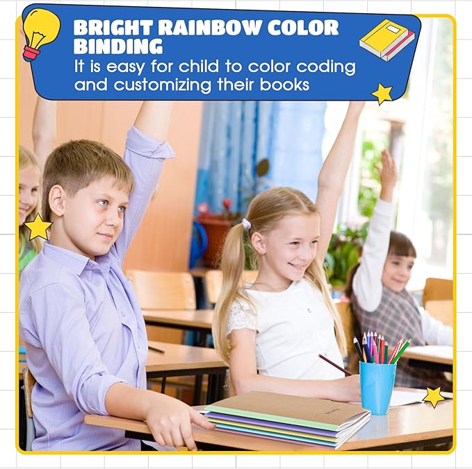 Henoyso 60 Pcs Primary Composition Notebook 9 3/4 x 7 1/2 Inch Kids Journal, Back to School Supplies, K-2 Primary Writing Notebook for Kids Student Draw and Write Story Journal (Colorful Macaron Color)