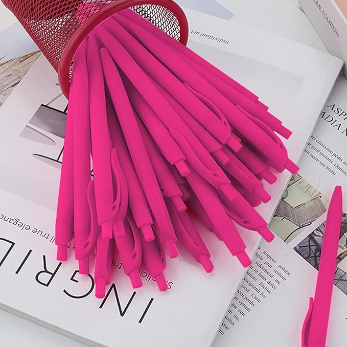 deegtran Pens Bulk, 100 Pack No Bleed Hot Pink Barrel Click Pens, Wholesale Retractable Ballpoint Pens, Pens Medium Point, Smooth Ink Pens, 1.0MM Black Ink