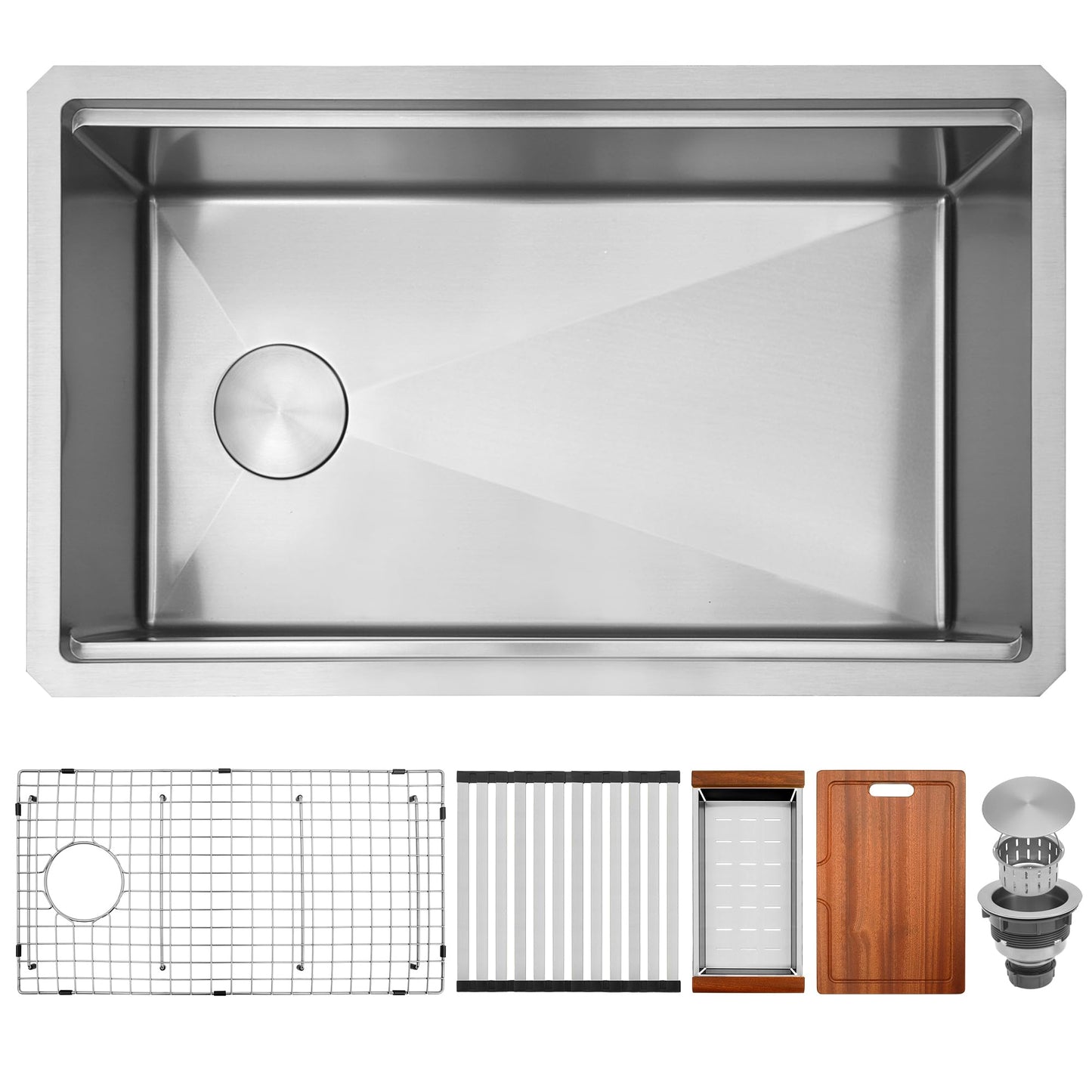 Lonsince Undermount Kitchen Sink 33 inch,16 Gauge Stainless Steel Workstation Sinks,Deep and Large Single Bowl Kitchen Sink Offset Drain (33" X 18")