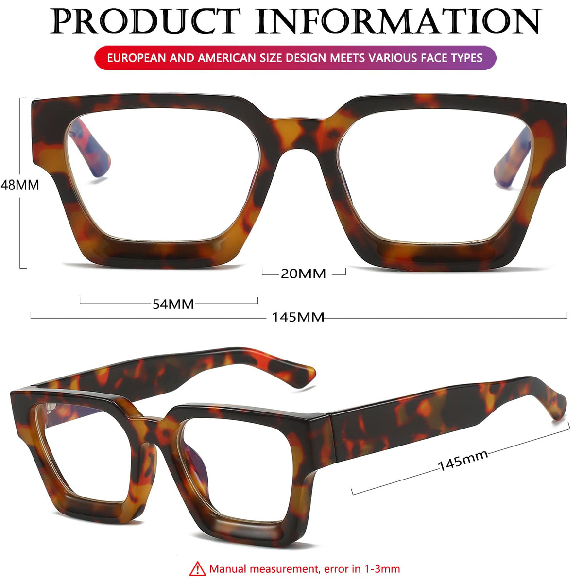 AIEYEZO Square Thick Frame Glasses for Women Men Fashion Blue Light Glasses Trendy Chic Computer Eyeglasses (Tortoise)